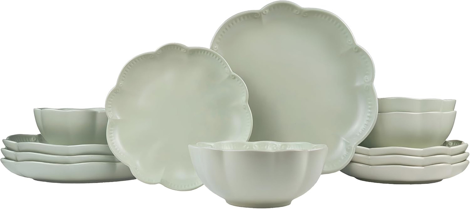 12-Piece Sage Green Dinnerware Set, Chip Resistant & Dishwas