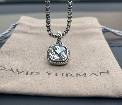 David/Yurman Sterling Silver 11mm Albion Pendant Necklace White Topaz & Diamonds