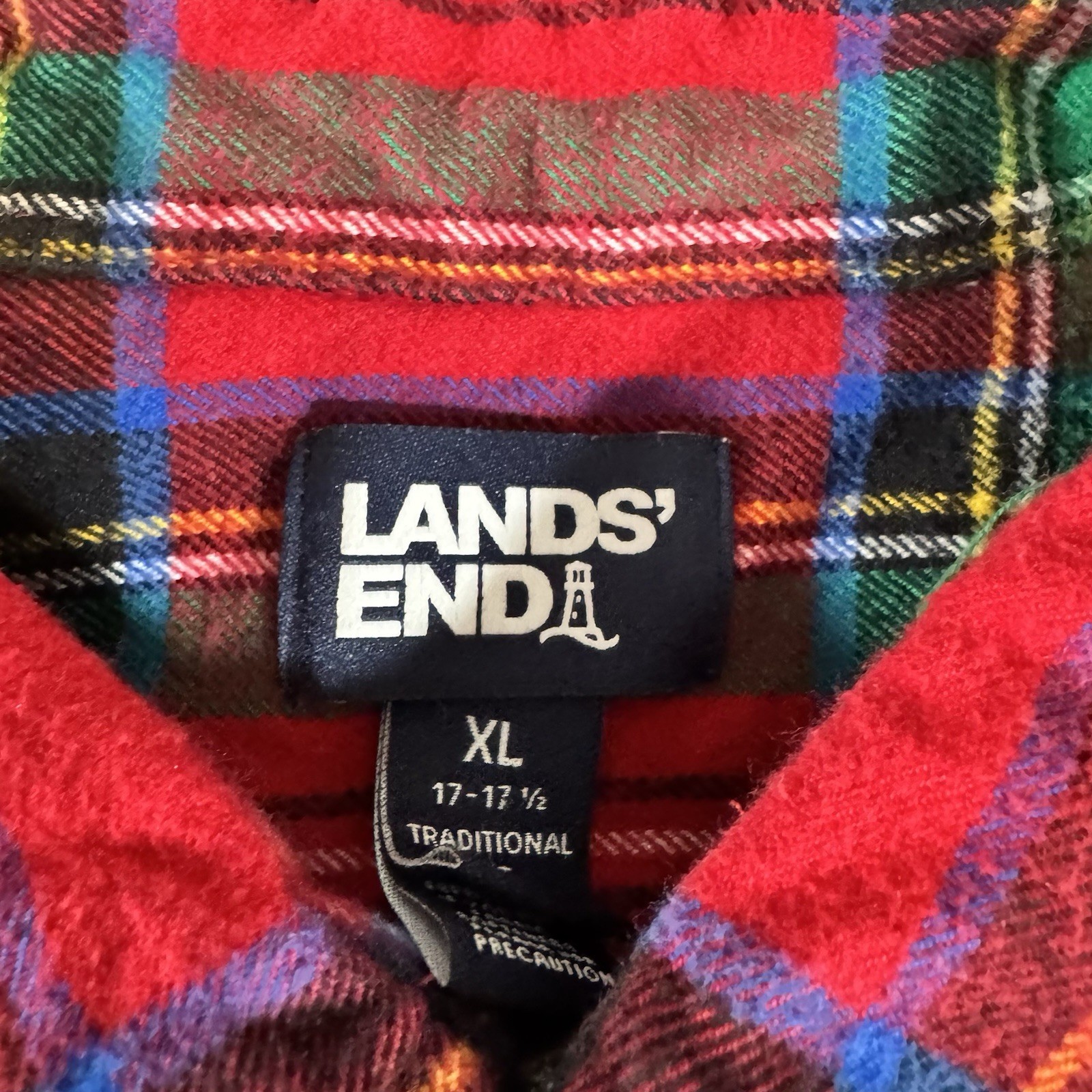 Lands' End  Flannel Button Down Shirt Men's XL Traditional Fit Plaid Red