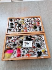 Wonderful Collection 2 Tier Wooden Fly Box With Quality Salmon & Trout Flies