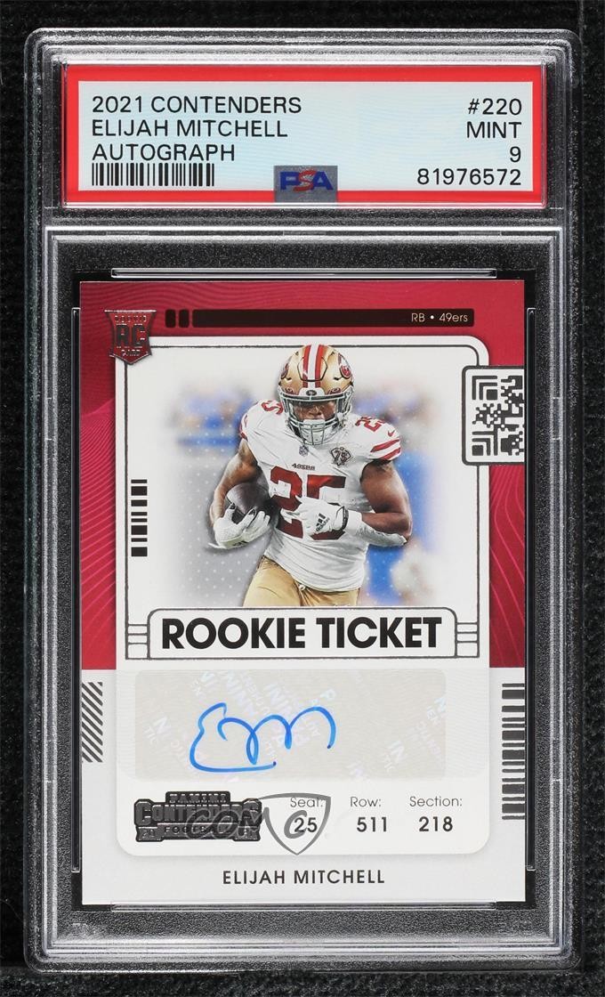 2021 Panini Contenders Ticket Elijah Mitchell #220 PSA 9 MINT Rookie Auto RC