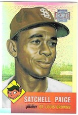 Satchell Paige 2001 TOPPS ARCHIVES RESERVE MLB 1953 BASEBALL CARD 63of100 Browns