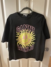 GANNI world t-shirt, black with Logo, Size L
