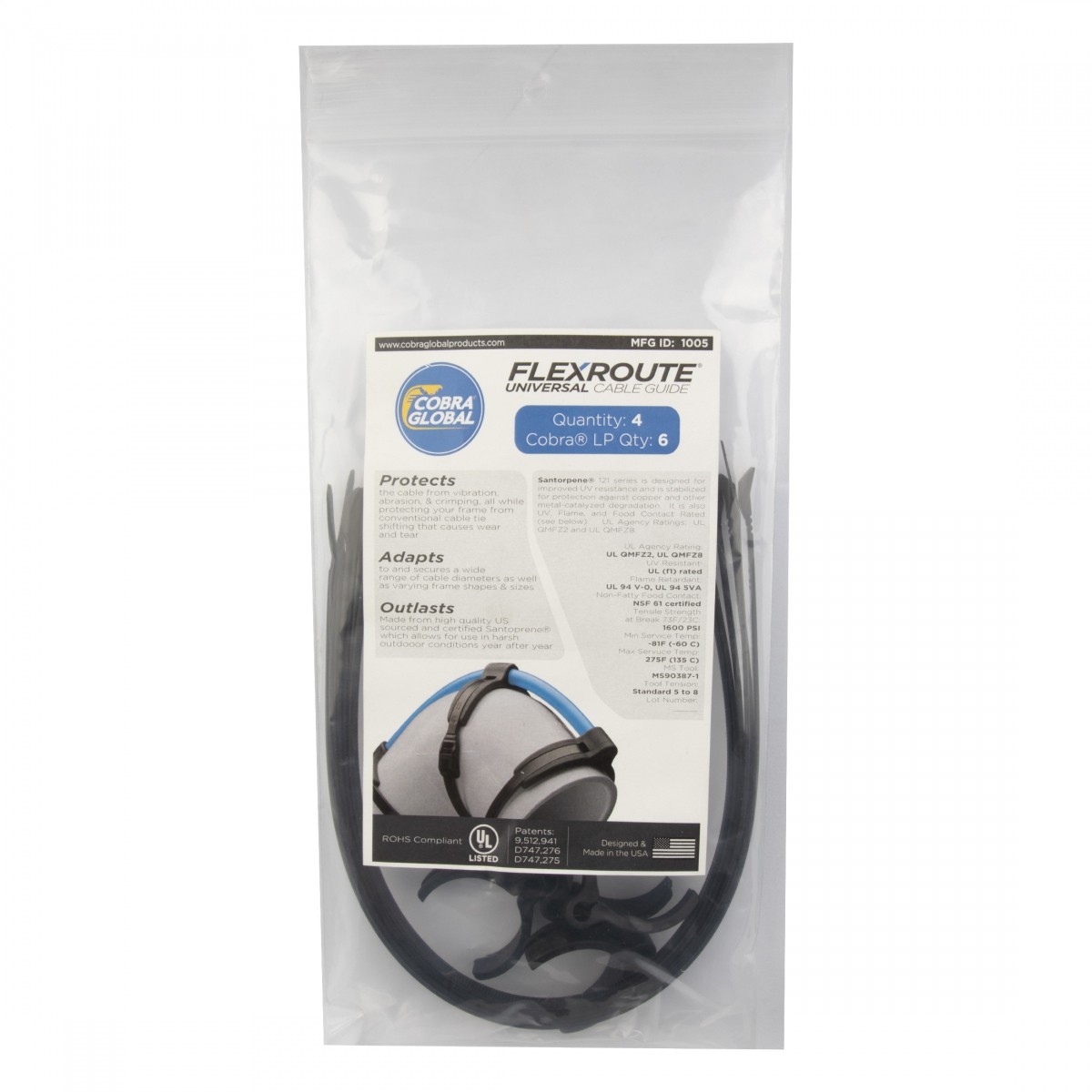 Кабельные направляющие Cobra FlexRoute SM 4,8-6,5 мм из прочного резинового композита, гибкие