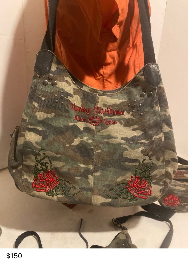 harley davidson ladies vintage camouflaged purse