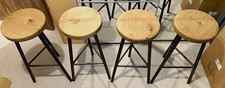 Paul Frampton Set of 4 Wooden Round Seat Bar Stools, Black Metal Legs