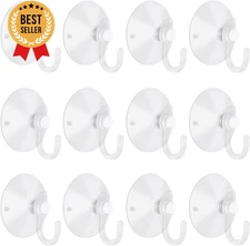 12 Pcs Small Suction Cups with Hooks 1.2 Inch Clear for Glass Window Wall Decor