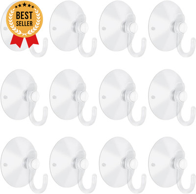 12 Pcs Small Suction Cups with Hooks 1.2 Inch Clear for Glass Window Wall Decor