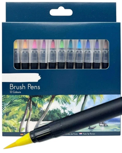 12 x Colour Brush Pens Set Brush Tips Soft Fine Art Markers Drawing Bright Color
