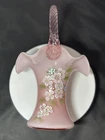 Fenton Hand-Painted Flowers On Pink Cased Glass Basket - 9 1/2" - Free Shipping