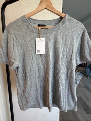 Quince Lightweight Cotton Cashmere Relaxed Short Sleeve Sweater Heather Gray S
