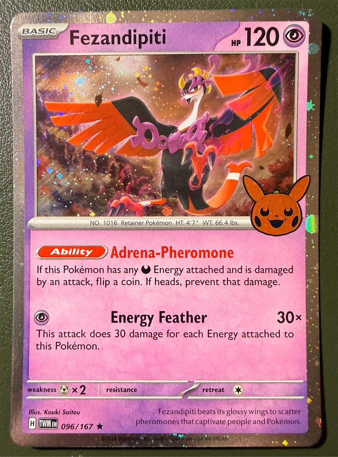 Pokemon TCG Fezandipiti 96/167 Twilight Masquerade SV6 Cosmos Holo Trick or Trad