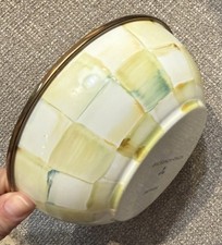 MacKenzie-Childs Enamel Check Bowl Yellow Cream 6.25  Vintage/Discontinued