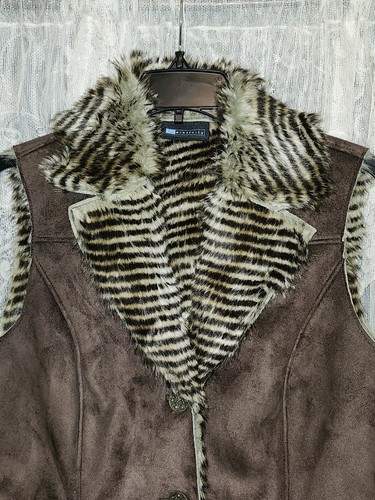 Relativity Brown Faux Suede Button Embellished Sleeveless Casual Dress Vest S - Picture 9 of 9