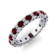 Garnet Brilliant-Cut Round 3.00mm Eternity Band Ring With Rhodium Plated