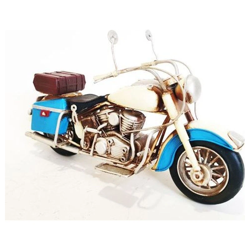 Moto in Metallo Modellino Vintage Azzurro Bianco 27,5x10,5x15,5 cm Retro, fotografia 7 di 9