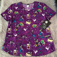 The Nightmare Before Christmas Scrub Top Womens Size Large Purple Work Shirt