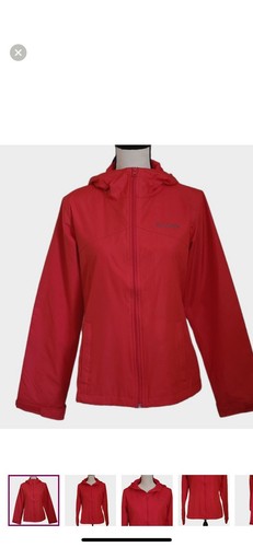COLUMBIA WOMEN'S RED ZIP UP LONG SLEEVE PACKABLE HOODED RAIN JACKET SIZE M - Afbeelding 1 van 5