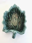 HULL Pottery Leaf Dish - Green - Vintage 7"