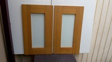 pair solid light oak shaker kitchen glass cupboard door 715mm h x 396mm w in vgc