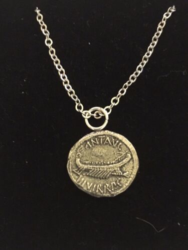 Mark Antony Denarius Coin WC70 Pewter On a 24" Silver Plated Chain Necklace  - Photo 1/1
