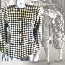 Houndstooth Tweed Jacket Black Beige By Jobis Lambswool Vintage Boss Babe 12 14