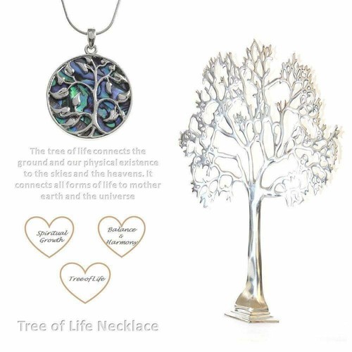 Womens Silver Plated Abalone Paua Shell Tree Of Life Necklace Birthday Gift Box - Picture 4 of 5