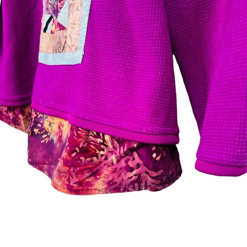 Suéter Rosa Art-to-Wear Acolchado a Mano Patchwork Hojas ÚNICO Para Mujer Talla 1X - Imagen 5 de 11