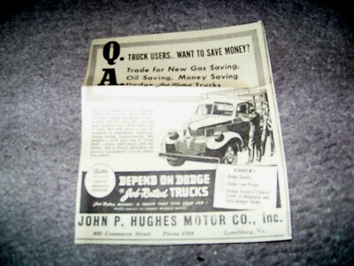 1941 The News Lynchburg Virginia John P. Hughes Motor Company Commerce St Dodge