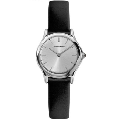 NWT Emporio Armani Women's Swiss Black Leather Strap Watch 28mm