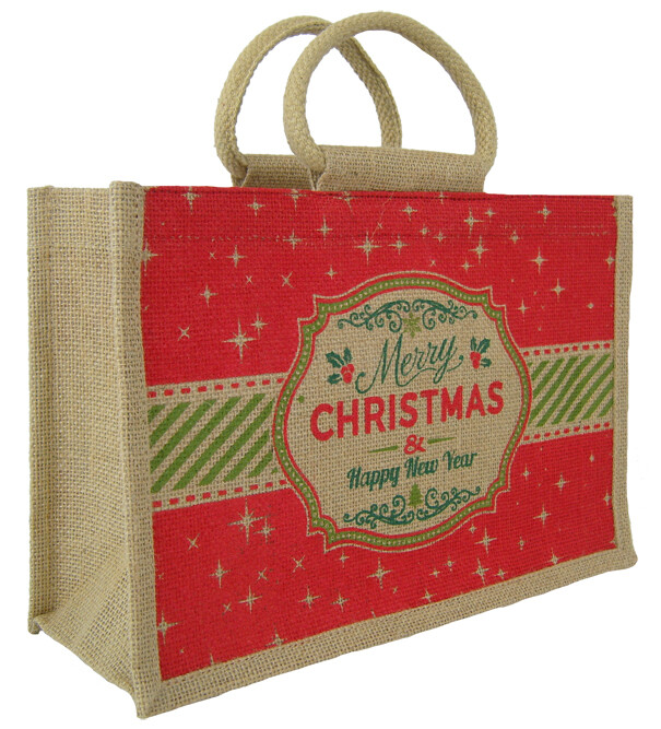 Merry Christmas Gift Bag - Eco Friendly Natural Jute Gift Packaging - 30x12x20cm