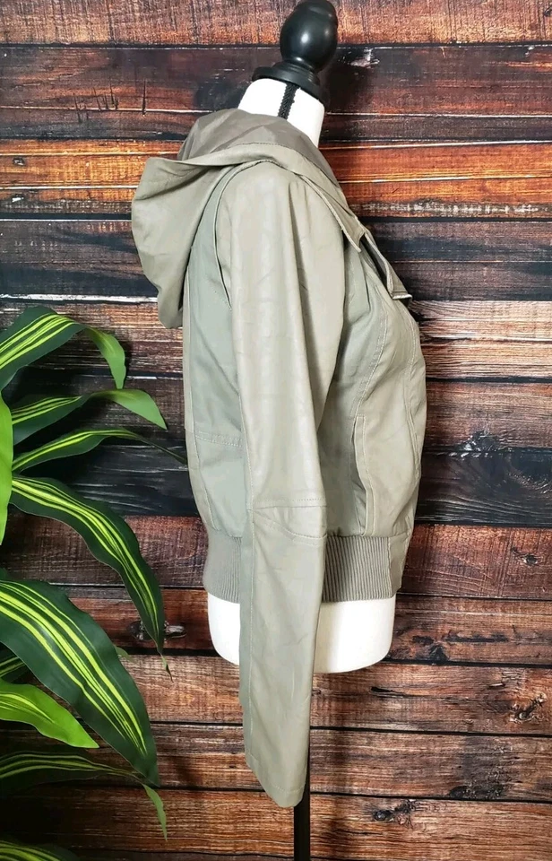 Jack Jacket Size Medium Bomber Faux Leather Hooded Asymmetrical Zip - Image 3 of 4