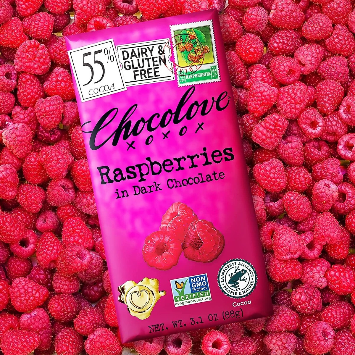 Chocolove XoXoX Raspberries in Dark Chocolate 55% Cacao Delicious