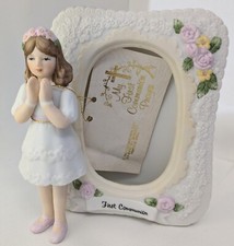 Enesco First Communion Girl w Hands Clasped in Prayer Figure w/Frame, box, 1983