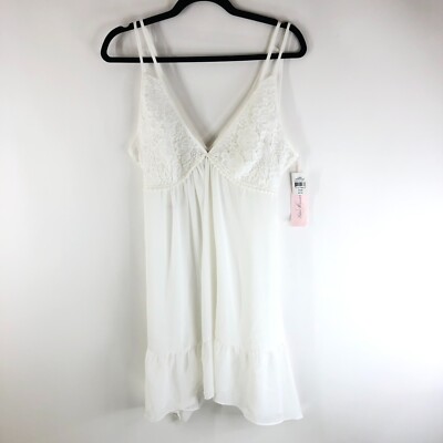 Linea Donatella Nightgown Lace Ruffle Tie Waist V Neck White Size S