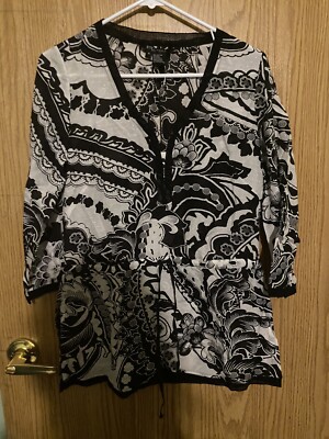 ETCETERA Geometric Print Quarter Sleeve Sheer Blouse ￼ With  Tie Size 4