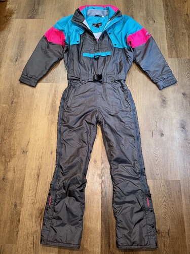 Vtg Nevica Ski Suit One Piece Snowsuit Snow Bib Apres Full Zip 1980s Womens 10 - Picture 2 of 24