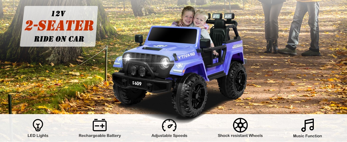 ZEOPHOL Ride On Truck Jeep 12V Electric Kids Toys Car 2 Seat 3 Speed Remote Blue