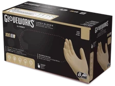 GLOVEWORKS Heavy Duty Ivory Latex Industrial Disposable Gloves 8 Mil, Box of 100