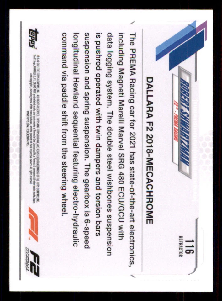2021 Topps Chrome Formula 1 Refractors #116 Robert Shwartzman/F2 Cars - Image 2 of 2