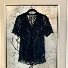 Tucker $250 Size Small Black Lace Short Sleeve Star Neck Made in USA Top Blouse