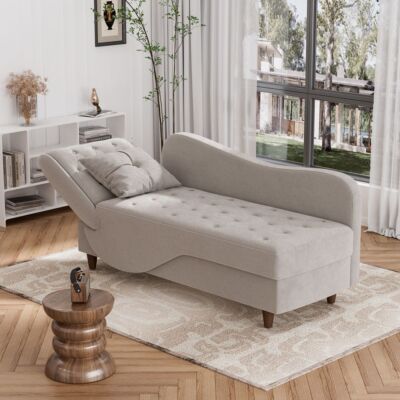 Modern Adjustable Velvet Chaise Lounge with Storage in Futon Sofa Couch  Bed
