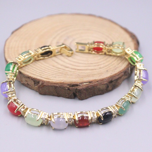 Alternate view of Bracelet Natural Jade Gold-plated Color Jade Bracelet 7.2''l Best Gift