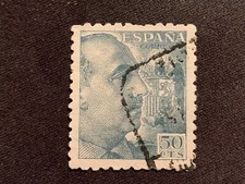 SPAIN ESPANA 1939-1953 GENERAL FRANCO P10 50C BLUE BLACK - USED