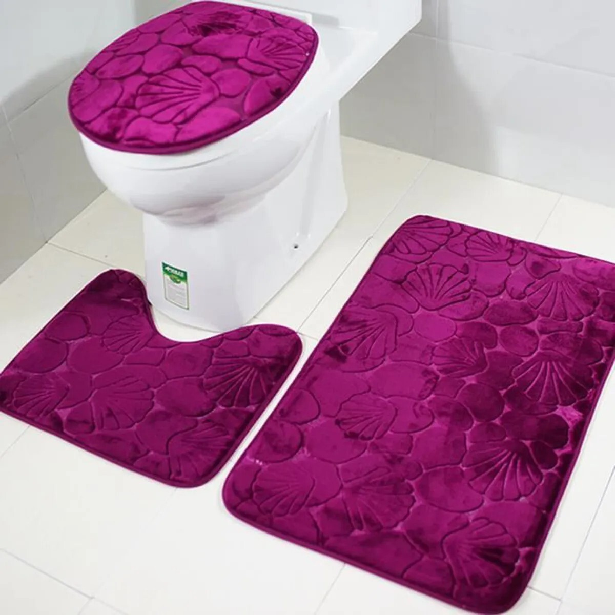 Tapis de bain absorbant style coquillage en velours de coton épais gris perle