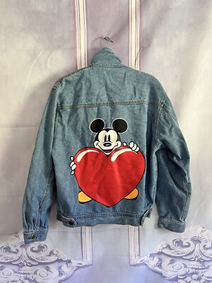 Vintage 90s Mickey & Co Mouse Large Heart Denim Jacket SMALL Brass