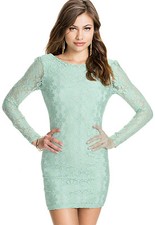 Fresh Cyan Backless Lace Club Party Mini Dress