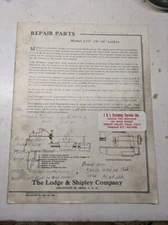 LODGE SHIPLEY LATHE REPAIR PARTS LIST BOOK MANUAL CATALOG A 12 14 16” 452-CL-748