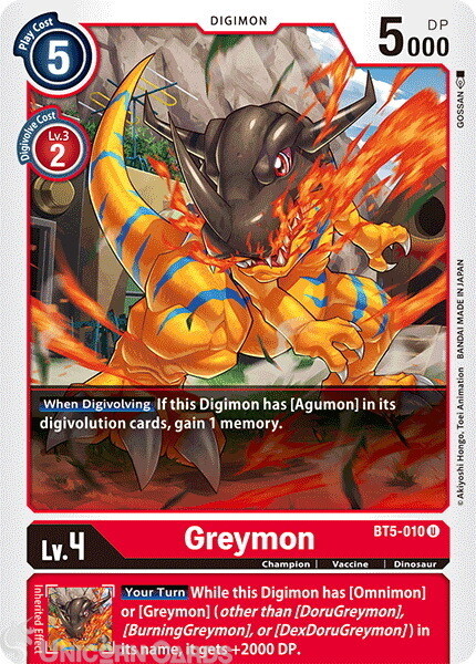 BT5-010 Greymon Uncommon Mint Digimon Card