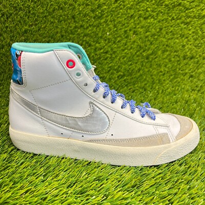 Nike Blazer Mid '77 GS Boys Size 5Y White Silver Walking Leather Shoes Sneakers